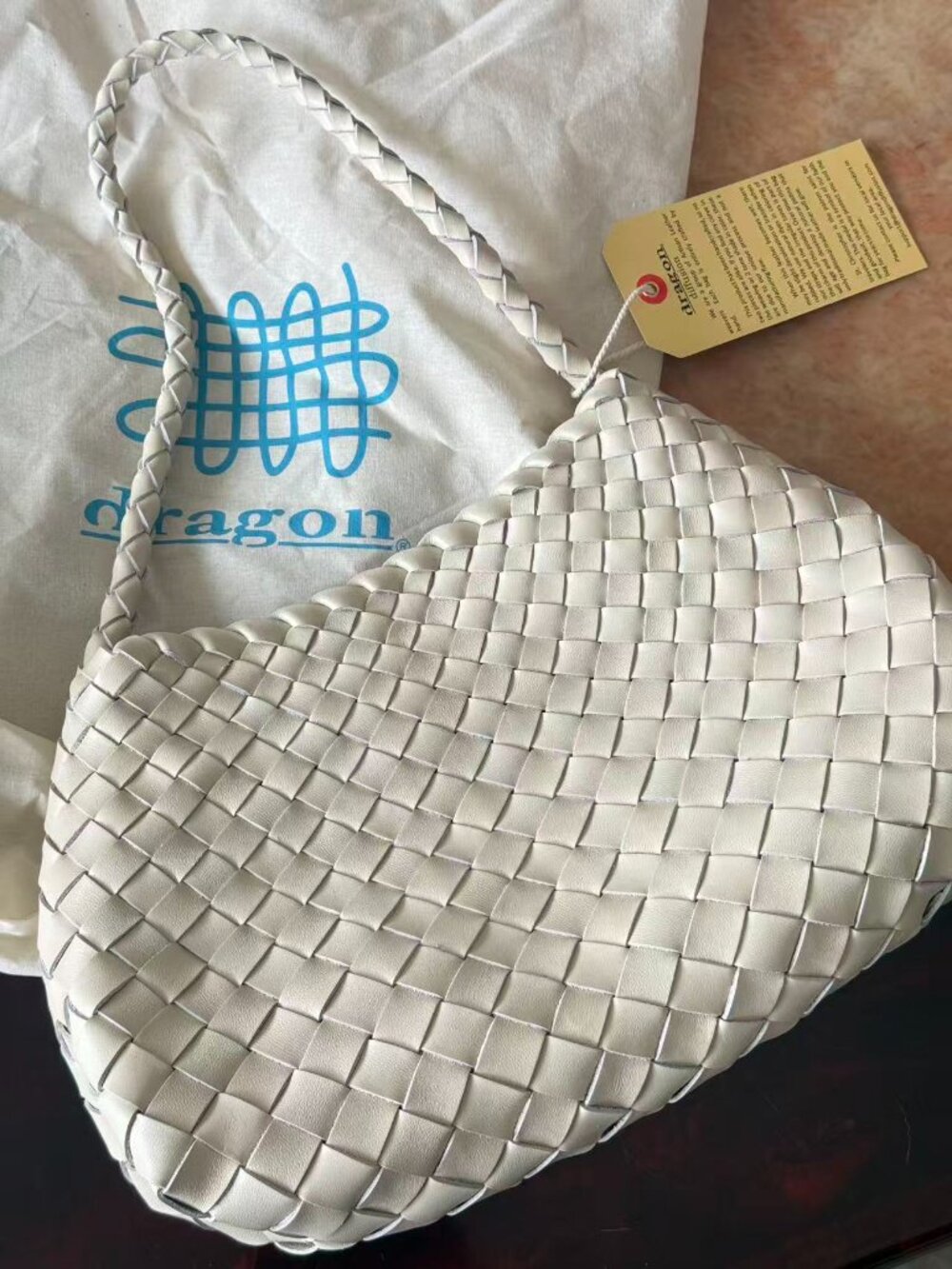 Dragon Diffusion White Woven Leather Bag Handcrafted Shoulder Tote